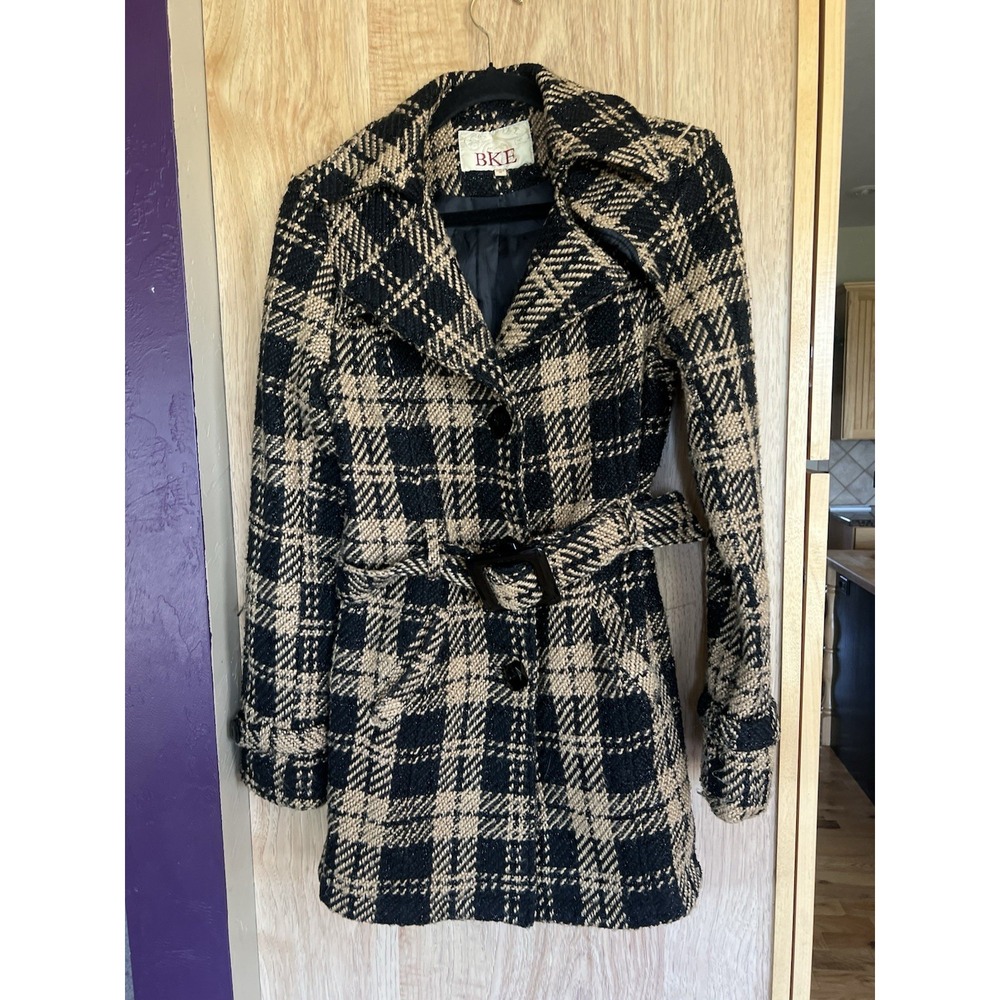 BKE Women's Plaid Tweed Coat Black And Brown Size Medium